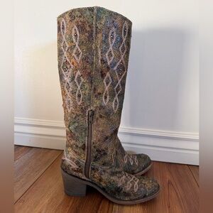 Corral Women’s tall leather boots sequins studded green brown overlay  Size 7.5